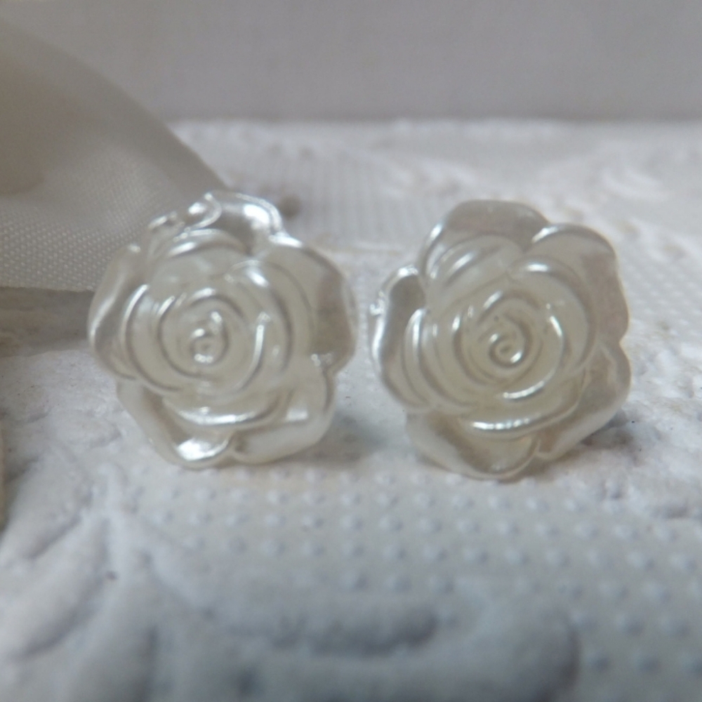 Elegant Silver Rose Stud Earrings